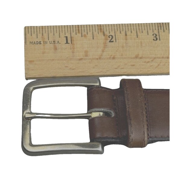 Chaucer Belt Glove Leather Dress Mens Sz 34 Brown Silver Buckle 1" Wide USA VTG - Picture 5 of 12
